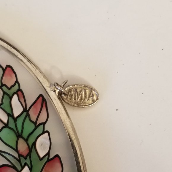 #1135B NWOT Amia Stained Glass Hummingbird Suncatcher in silverstone metal - Picture 5 of 6